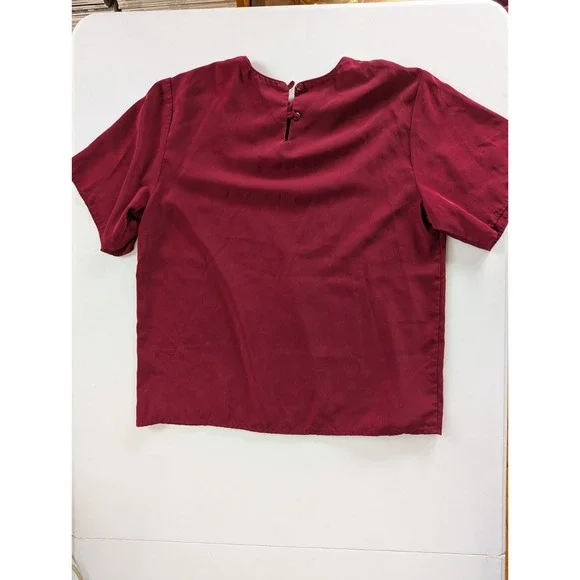 Vintage Jack Mulqueen Burgundy Designer Minimalist Boxy Blouse 80s M - Picture 5 of 7